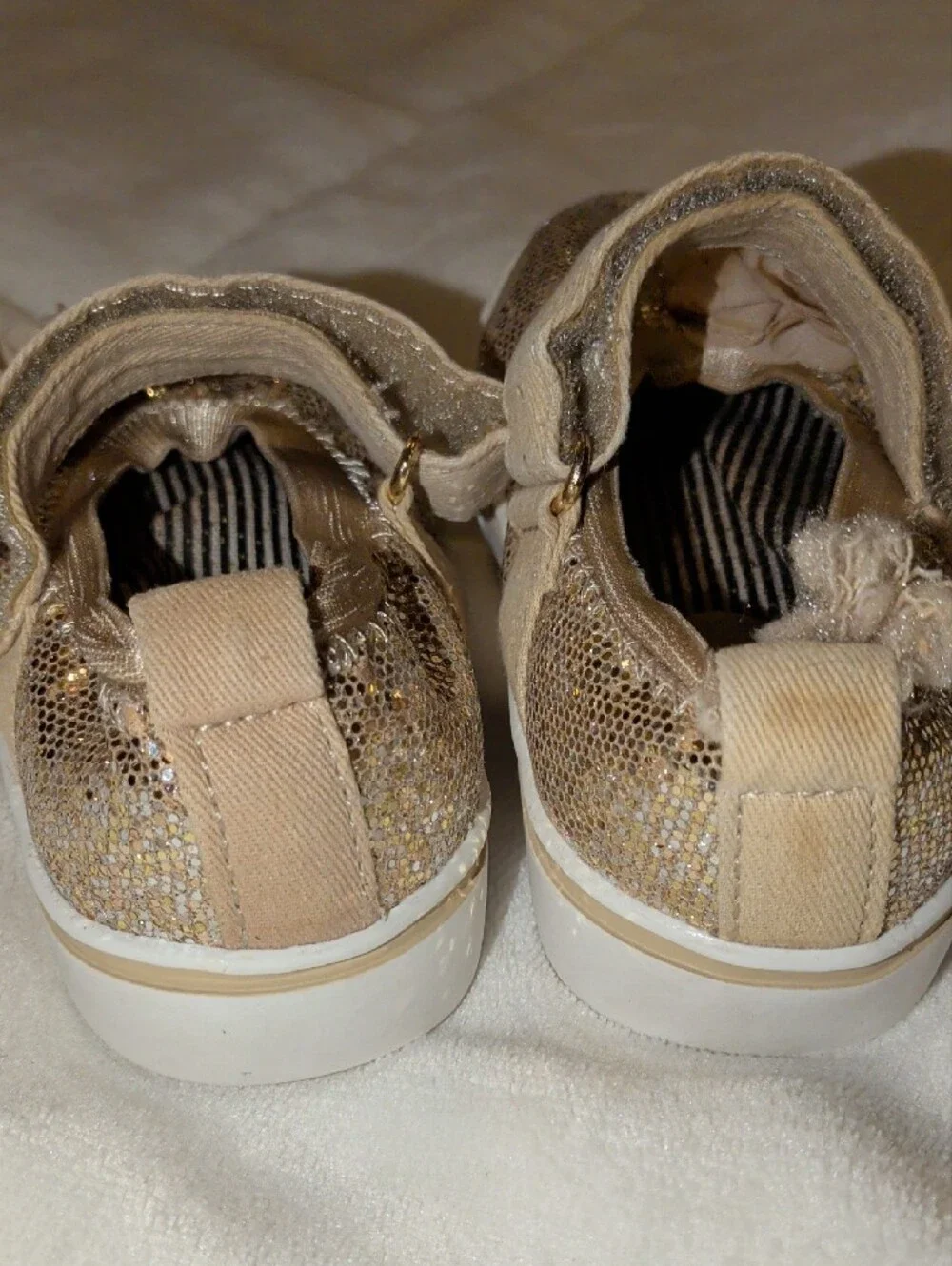 wonder nation Sparkly Gold Mary Jane Sneakers with Flower
